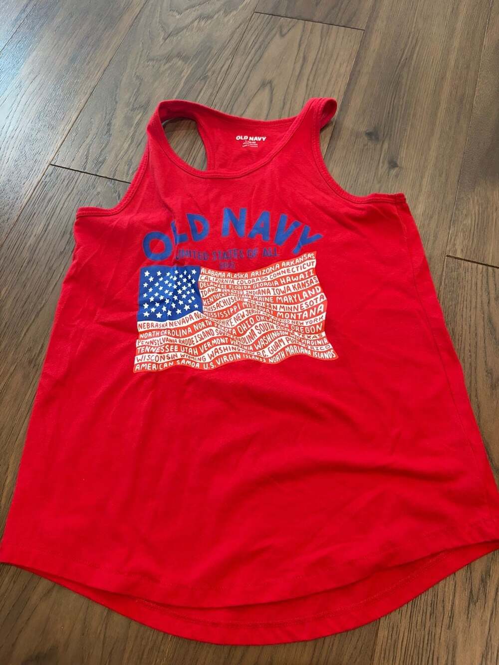 Old Navy United States of All 2022 Flag Graphic Tank Top Red Size L (10-12)